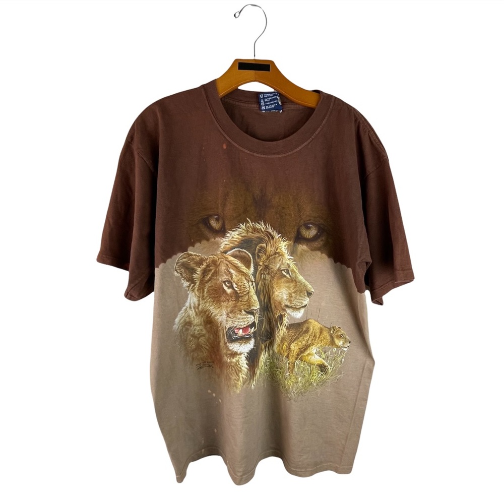 Polar Graphics USA 10 Lions Hidden Images L Tan Brown T-Shirt